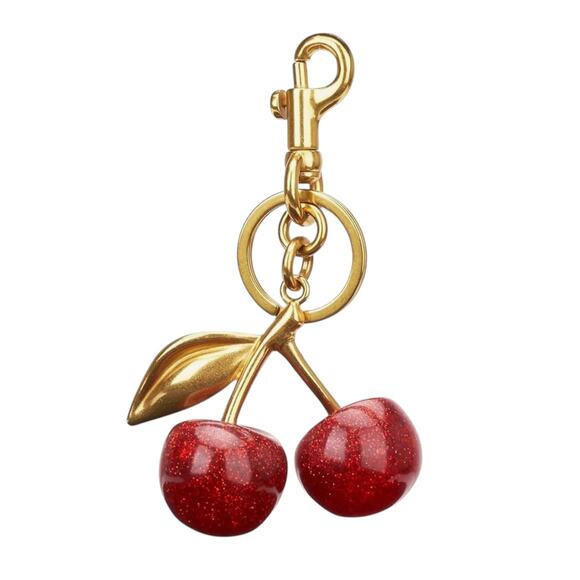 CHERRY Bag Charm Gold & Red Sparkle Purse Keychain Bag Accessory Gift NEW - Picture 2 of 6